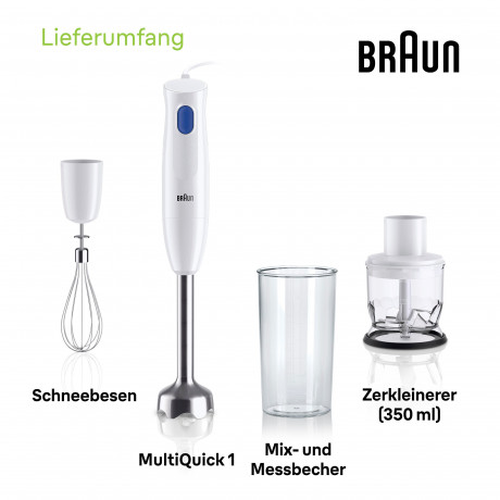 Braun Braun Stabmixer MQ10.202M WH MultiQuick 1, 450 W  Погружной блендер Braun MQ10.202M WH MultiQuick 1, 450 Вт
