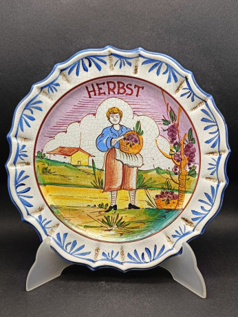 Тарелки декоративные винтажные Bassano / Коллекция "Времена года", 4 шт., керамика, 24.5 см, Италия, 1960-70гг.