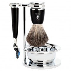 Muhle RYTMO  4-teiliges Rasierset  Edelharz schwarz  RYTMO бритвенный набор из 4 предметов, драгоценная смола, черный