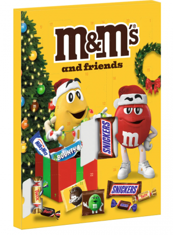 Mars M&M's & Friends Adventskalender, Адвент-календарь 2025, 24 сладких сюрприза, 38см × 45см, 361 грамм