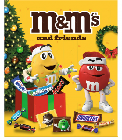 Mars M&M's & Friends Adventskalender, Адвент-календарь 2025, 24 сладких сюрприза, 38см × 45см, 361 грамм