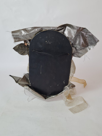 Панно декоративное винтажное "Маска", украшенное текстилем и лентой, 31 х 23 см, Германия, 1960-70гг.