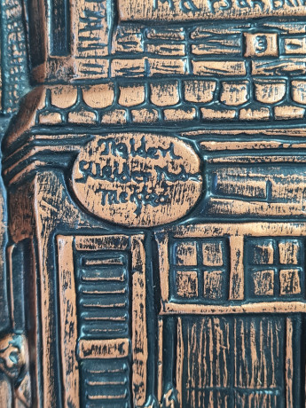 Картина-фреска винтажная с изображением городской жизни, керамика, 31 x 26 см, Германия, 1960-70гг.