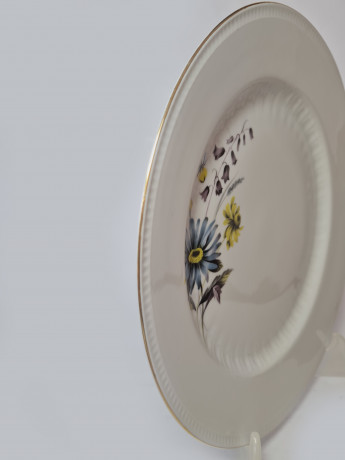 Bareuther Bavaria Винтажное круглое блюдо с позолоченным краем "Полевые цветы", 29см, Германия, 1960-70гг.
