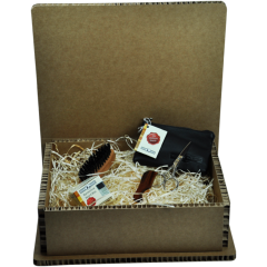 Golddachs Men#x27;s Set 2 = Bartschere, Bartburste, Bartkamm im Lederetui + Ungarische Bartwichse Glastiegel Мужской набор 2 = ножницы для бороды, щетка для бороды, расческа для бороды в кожаном футляре + стеклянная баночка с венгерским воском для бороды