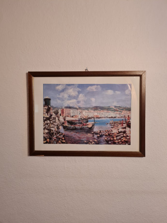 Картина винтажная "Лодки у причала" в раме, масло, 50,5 x 37 см, Германия, 1960-70гг.