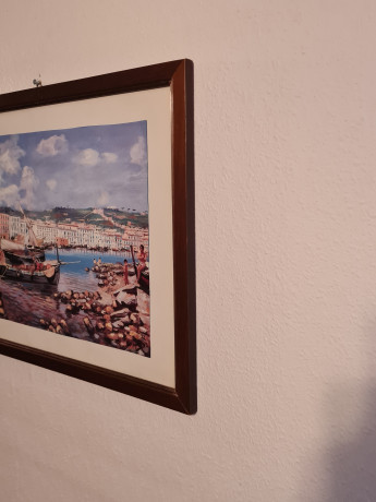 Картина винтажная "Лодки у причала" в раме, масло, 50,5 x 37 см, Германия, 1960-70гг.