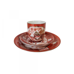 Чайное трио винтажное, фарфор с ярким декором в японском стиле, 8 x 6 см / 11 см / 15 см, Япония, 1960-70гг.