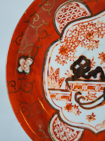 Чайное трио винтажное, фарфор с ярким декором в японском стиле, 8 x 6 см / 11 см / 15 см, Япония, 1960-70гг.