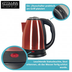 KESSMANN MICHELINO KESSMANN MICHELINO Wasserkocher Edelstahl 1,8 L Abschaltautomatik elektrischer Kettle 2 Teeglaser rot, 1.8 l, 1800,00 W, Wasseraufbereiter Schnelles aufheizen Wasser heizen kochen Aufwarmen Чайник KESSMANN MICHELINO нержавеющая сталь 1