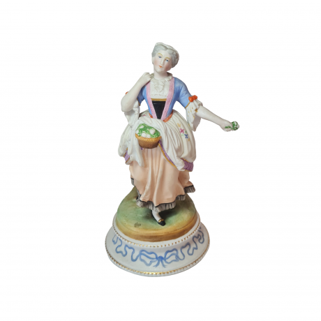 Статуэтка винтажная "Дама в разноцветном платье и с корзиной цветов", 21,5 x 11 см, Германия, 1960-70гг.