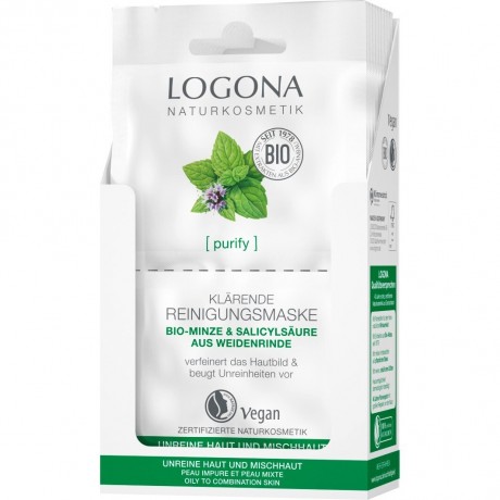 Logona Klarende Reinigungsmaske Bio-Minze & Salicylsaure aus der Weidenrinde Очищающая очищающая маска с органической мятой и салициловой кислотой из коры ивы