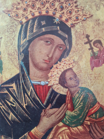 Картина винтажная "Богородица", дерево, ручная роспись, 21 x 27,5 см, Германия, 1960-70гг.