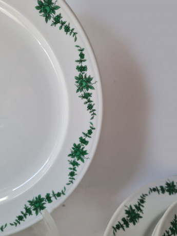 Furstenberg Винтажный чайный сервиз на 4 персоны с зеленым цветочным рисунком, Германия, 1960-70гг.