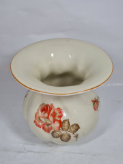 Ваза винтажная округлой формы с оранжевой розой, фарфор, 16 см, Германия, 1960-70гг.