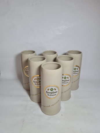 Немецкая пивная кружка винтажная Hoepfner Krausen 1798 с золотистым лого, 6 шт., керамика, 0.5 л, Растал, 20 см, Германия, 1980-90гг.