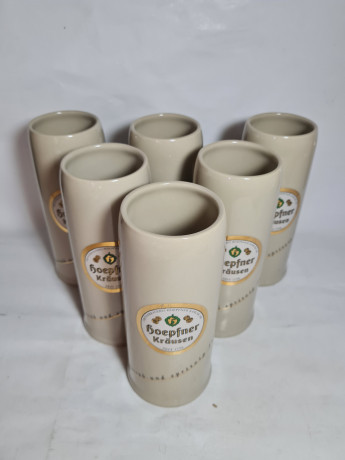 Немецкая пивная кружка винтажная Hoepfner Krausen 1798 с золотистым лого, 6 шт., керамика, 0.5 л, Растал, 20 см, Германия, 1980-90гг.