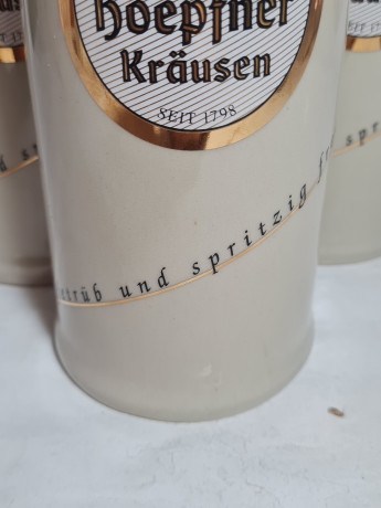 Немецкая пивная кружка винтажная Hoepfner Krausen 1798 с золотистым лого, 6 шт., керамика, 0.5 л, Растал, 20 см, Германия, 1980-90гг.