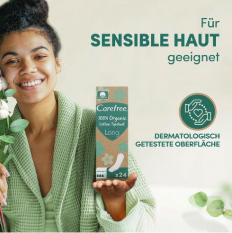 Carefree  Slipeinlagen Organic Cotton Long 24 St, Карефри Ежедневные прокладки из органического хлопка Long 24шт, 3 упаковки (72 штуки)