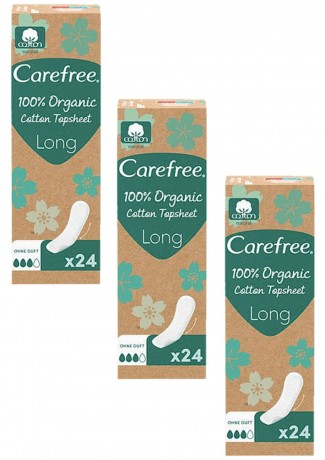Carefree  Slipeinlagen Organic Cotton Long 24 St, Карефри Ежедневные прокладки из органического хлопка Long 24шт, 3 упаковки (72 штуки)