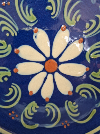 Тарелка декоративная Lehmann  Soufflernheim, керамика в темно-синих тонах, ручная роспись, 24,5 x 4,5 см, Германия, 1960-70гг.