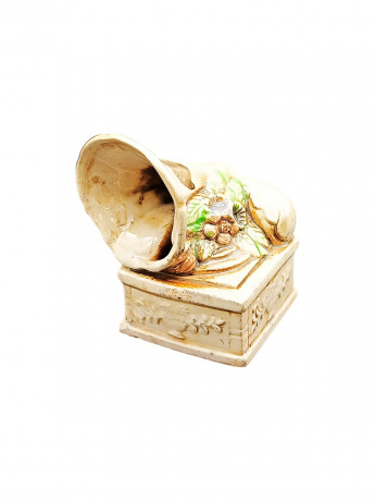 Шкатулка винтажная в форме патефона с цветочным декором, керамика, 10 х 9 см, Италия, 1960-70гг.