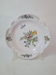 Блюдо винтажное Karlsruhe, светло-серый фарфор с красочным цветочным рисунком и волнообразным краем, 28 x 5,5 см, Германия, 1960-70гг.