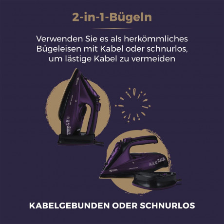 Aoucheni Aoucheni Dampfbugeleisen AJ2085 Kabelloses Dampfbugeleisen, 2400 W  Паровой утюг Aoucheni AJ2085 Беспроводной паровой утюг 2400 Вт