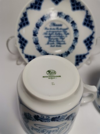 Hutschenreuther Pharisaer,  Хутченройтер Фарфоровый Кофейный набор на 2 персоны с синим декором и яхтами, для Фарисей, Германия 1969г.