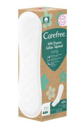 Carefree Slipeinlagen Organic Cotton Long 24 St, Карефри Ежедневные прокладки из органического хлопка Long 24шт, 10 упаковок (240 штук)