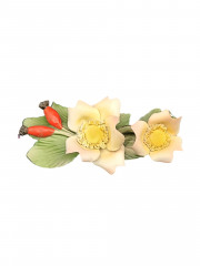 Статуэтка винтажная The Franklin Mint "Роза "Alba" с бутонам и листьями", бисквитный фарфор, роспись, 16 х 5 см, Италия, 1985 год.