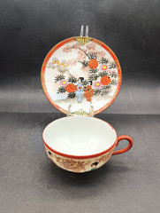 Чайная пара винтажная &quot;Девушки в саду&quot;, китайский фарфор, ручная роспись, Китай, 1960-70гг.