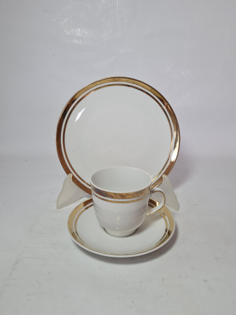 Кофейное трио винтажное Winterling Marktleuthen Bavaria, белый фарфор с позолоченным декором, 10 x 7 см / 14 см / 19,5 см, Германия, 1960-70гг.
