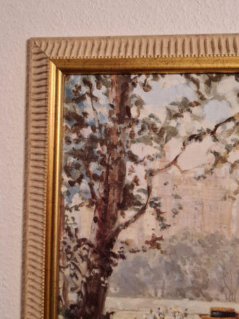 Картина-репродукция винтажная Alan Maley "Прогулка в парке", цифровая печать, в раме, 67 х 51.5 см, Германия, 1980-90гг.