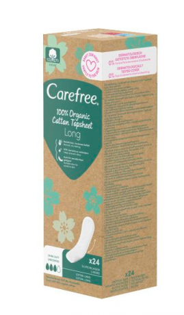 Carefree  Slipeinlagen Organic Cotton Long 24 St, Карефри Ежедневные прокладки из органического хлопка Long 24шт, 50 упаковок (1200 штук)