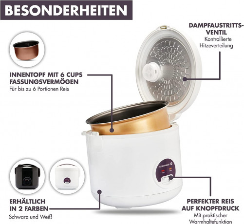 Reishunger Reishunger Reiskocher Reiskocher, 500 W, Mit Dampfgarfunktion  Warmhaltefunktion Schwarz Рисоварка Reishunger рисоварка, 500 Вт, с функцией приготовления на пару, функцией поддержания тепла
