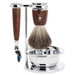 Muhle RYTMO  4-teiliges Rasierset  Esche dunkel Pinselkopf reines Dachshaar  RYTMO бритвенный набор из 4 предметов темно-пепельная насадка из чистого барсучьего волоса