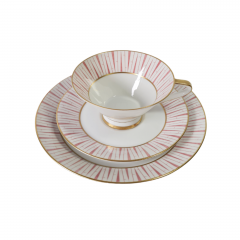 Чайное трио винтажное Kongl.prv. Tettau с розовым декором и золотой окантовкой, фарфор, Германия, 1960-70гг.