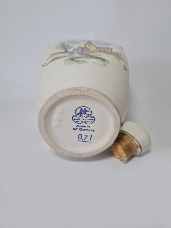 Ulmer Keramik Винтажный керамический кувшин с пробкой "Пейзажи", ручная роспись, 18см x 10см, Германия, 1960-70гг.