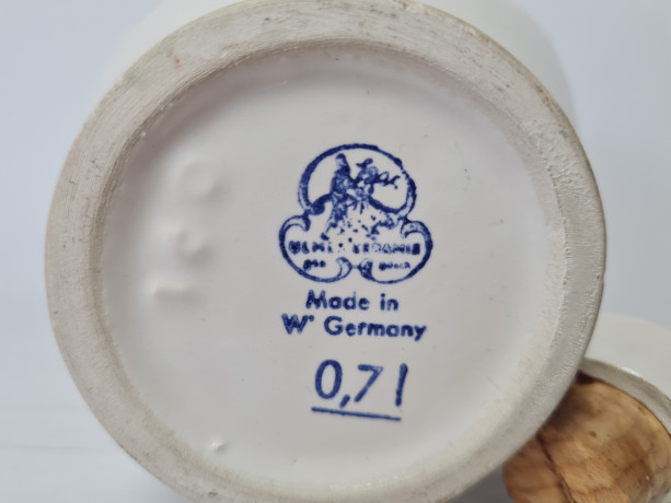 Ulmer Keramik Винтажный керамический кувшин с пробкой "Пейзажи", ручная роспись, 18см x 10см, Германия, 1960-70гг.