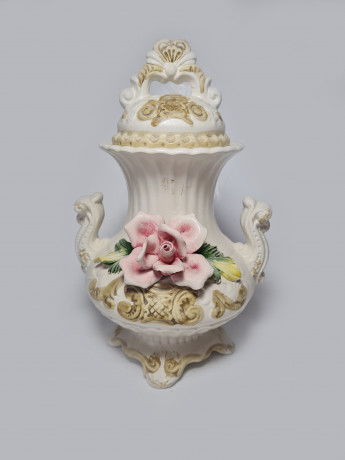Capodimonte Italy Ваза "Розовая роза", 23см x 14см, Италия, 1960-70гг.