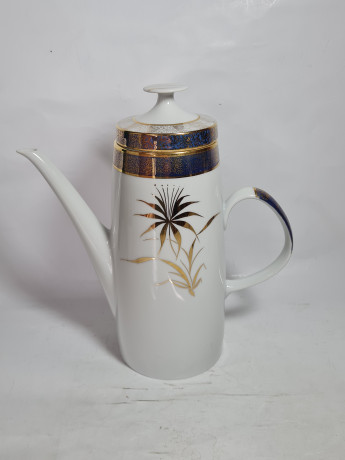 Набор для чая винтажный Lichte с золотым растительным декором, ручная роспись, костяной фарфор, чайник, молочник, сахарница, ГДР, 1970-80гг.