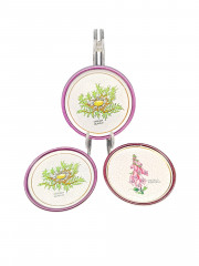 Набор декоративных винтажных тарелок Plantorgan с ботаническом декором &quot;Carlina Acaulis, Digitalis Purperea&quot;, в стиле майолика, 3 шт., кракелюр, фарфор, 11 см, Германия, 1960-70гг.