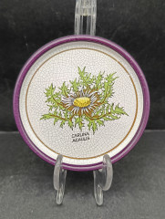 Набор декоративных винтажных тарелок Plantorgan с ботаническом декором &quot;Carlina Acaulis, Digitalis Purperea&quot;, в стиле майолика, 3 шт., кракелюр, фарфор, 11 см, Германия, 1960-70гг.