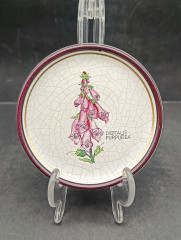 Набор декоративных винтажных тарелок Plantorgan с ботаническом декором &quot;Carlina Acaulis, Digitalis Purperea&quot;, в стиле майолика, 3 шт., кракелюр, фарфор, 11 см, Германия, 1960-70гг.