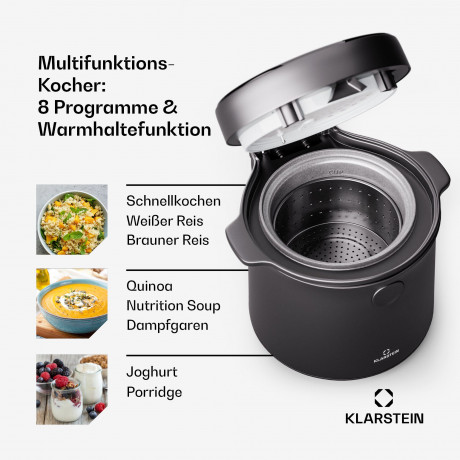 Klarstein Klarstein Reiskocher Kenbu, 400 W, mit dampfgarer Elektrisch Multifunktions Kocher Schwraz Rot Рисоварка Klarstein Kenbu, 400 Вт, с пароваркой, электрическая многофункциональная плита Черный