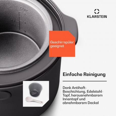 Klarstein Klarstein Reiskocher Kenbu, 400 W, mit dampfgarer Elektrisch Multifunktions Kocher Schwraz Rot Рисоварка Klarstein Kenbu, 400 Вт, с пароваркой, электрическая многофункциональная плита Черный