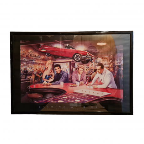 Картина-постер винтажная George Bungarda "Вечер в "Риксе"", в стиле 60-х, большой формат, в раме, 93.5 х 64 см, Германия, 1980-90гг.