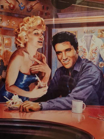 Картина-постер винтажная George Bungarda "Вечер в "Риксе"", в стиле 60-х, большой формат, в раме, 93.5 х 64 см, Германия, 1980-90гг.