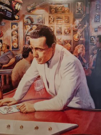 Картина-постер винтажная George Bungarda "Вечер в "Риксе"", в стиле 60-х, большой формат, в раме, 93.5 х 64 см, Германия, 1980-90гг.